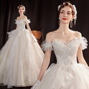 ウェディングドレス フォーマル オフショルダー ウエディングドレス ドレス ロング 結婚式披露宴演奏会ドレス 可愛い花嫁ドレス 旅行海撮影ワンピー 二次会パーテ...
