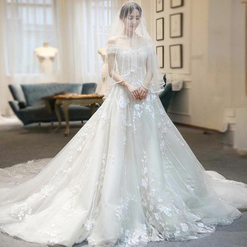 ウェディングドレス 二次会 ロングドレス ウエディングドレス 花嫁 オフショルダー ウエディングドレス 高級感 ブライダル 結婚式 プリンセスラインドレス トレ...