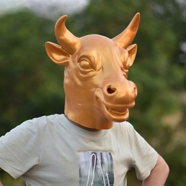 ハロウィンコスプレ ハロウィン仮装 グッズ 牛 マスク ラバーマスク フルマスク 可愛い お面 仮装 余興 ゴールド 金色 変装 パーティー ホラー schik-10024240 schik パッケージ画像