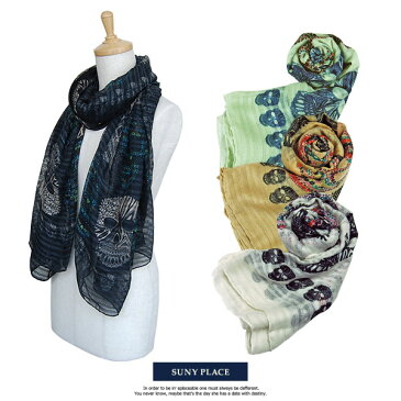 スカルストール ドクロ スヌード 夏 春 刺繍 大判 ボーダー レース サニプレ