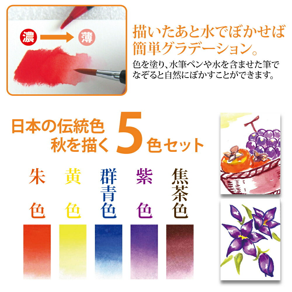水彩毛筆「彩」秋を描く5色セット あかしや