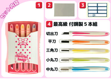 彫刻刀セット ミルキーピンク白×ピンクにリボンやドット・ハート柄がかわいい小学校の図工の授業に最適小学生から大人まで使える女の子向き彫刻刀【 送料無料 】