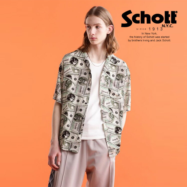Schott/ショット 公式通販 |SS SHIRT "$110 PATTERNED"/"110ドル パターン" 半袖シャツ 袖 ボタンダウン 開襟えり アロハ シャツ 総柄 23ss アニバーサリー　ダラー 23ssのサムネイル