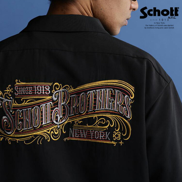 ★SALE |Schott/ショット 公式通販|WEB LIMITED|EMB.TC SHIRT BARBER /刺繍 シャツ バーバーロゴ ワークシャツ半袖 刺繍 バックロゴ 23ss セール品につき交換返品不可