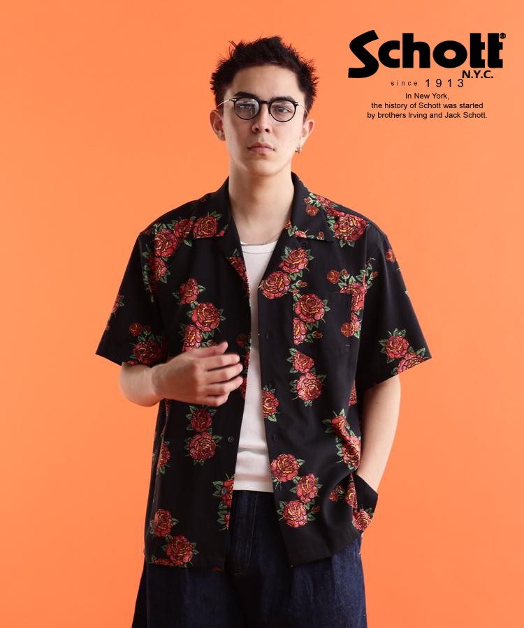 ★SALE Schott/ショット 公式通販 HAWAIIAN SHIRT BANDANA ROSE/アロハシャツ バンダナローズ アロハ ハワイアン シャツ 半袖 夏コーデ 23ss