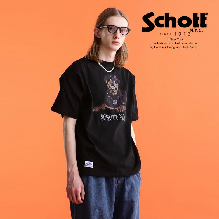 ★SALE Schott/ショット 公式通販 WEB LIMITED T-SHIRT ROTTWEILER /ロットワイラー Tシャツ カットソー ドッグ 犬 プリント 半袖 23ss ※セール品につき交換返品不可