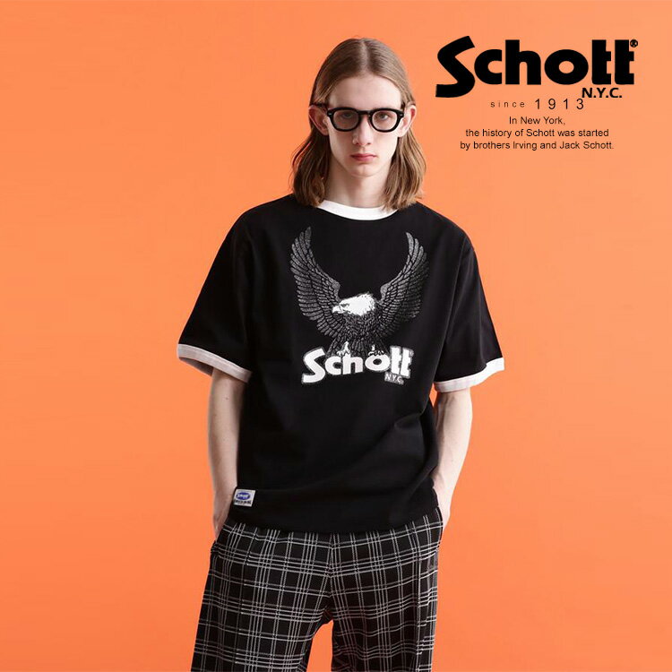 ★SALE |Schott/ショット 公式通販|WEB LIMITED|RINGER T-SHIRT GLITTER EAGLE/リンガー Tシャツ "グリッターイーグル" 半袖カットソー プリントT 23ss ※セール品につき交換返品不可のサムネイル