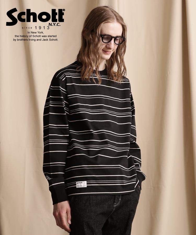 ★SALE |Schott/ショット 公式通販 |直営限定/RANDOM BORDER LS T-SHIRT/ランダムボーダー ロングTシャツ カットソー 長袖 23FW セール品につき交換返品不可