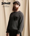 ★SALE Schott/ショット 公式通販 LEATHER POCKET THERMAL PIGMENT O/D T-SHIRT/レザーポケット オーバーダイ サーマルTシャツ カットソー 23FW ※セール品につき交換返品不可