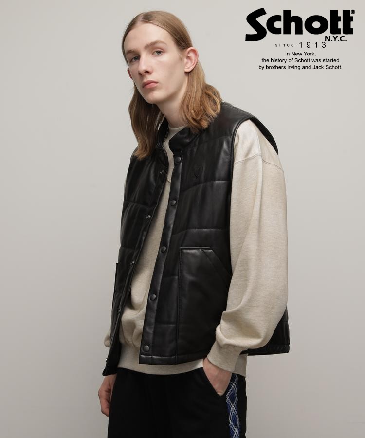 Schott/ショット 公式通販 LEATHER PADDING VEST ORIGIN /レザーパディングベスト オリジン