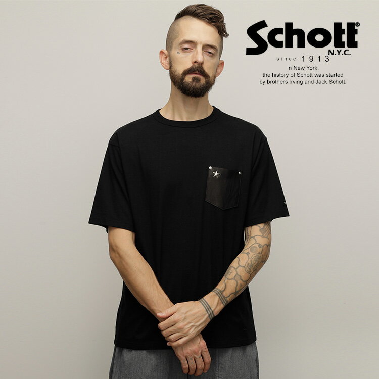 Schott/ショット 公式通販 |ワンスター レザー ポケット Tシャツ 半袖 カットソー 23ssのサムネイル