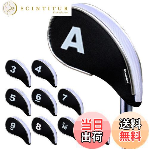 【送料無料】Andux ゴルフ アイアン ヘッドカバー ファスナー付き 10個/セット ホワイト/ブラック