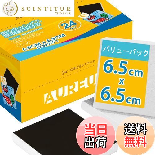 【送料無料】AUREUO ミニ 張りキャンバス 裏面磁石付き セット 6.5CM x 6.5CM (2.5x2.5インチ) 中目 100%コットン 24枚 初心...