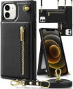 YIHARA iphone 12 /iphone 12Pro ケース手帳型 iphone 12 /iphone 12Proスマホ ケース 財布型 iPhone 12 /iphone 12Pro適用 携帯ケース 肩掛け 首かけ 斜めがけ ショルダー アイフォン 12 /12Pro ケース手帳型 背面 カード収納 ストラップ付き 上下開 長さ調整可能 ブラ