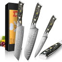 KyushuBlade 包丁3本セット【三徳+牛刀+ペティナイフ】プロ用ダマスカス. キッチン用万能. 手打ち鍛造シェフナイフ, 本物のダマスカス模様 両刃包丁...