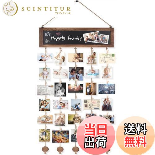 【送料無料】siawadeky 吊り下げ 写真ガーランド 壁掛け フォトフレーム 木製フォトガーランド 写真展示 壁飾りフォトフレーム 木製フォトホルダー 写真ディスプレイ 写真保管 ホーム装飾品 最大30枚 グリップ付き