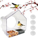窓用鳥の餌箱、 CTRICALVER 外側透明 PC プラスチック鳥ボックス (20 x 11 x 20cm) 吊り下げ吸盤付き、取り外し可能なトレイと排水穴付き 庭 屋外 裏庭 野生動物 小鳥用