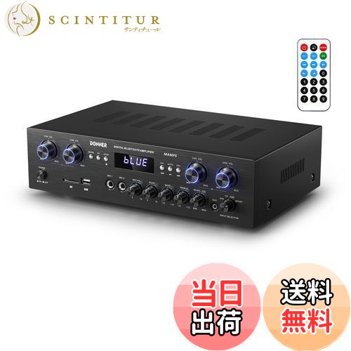 【送料無料】Donner パワーアンプ Bluetooth5.0 オーディオアンプ 出力440W オーディオステレオレシーバー USB/SD/FM/2MicINEcho/RCA/LED スタジオ ホームユース MAMP5