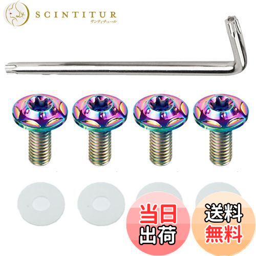 【送料無料】YUWENW ナンバープレートボルト 車用 チタン製 M6 盗難防止ネジ ナンバーフレーム チタン合金製 4本セット (虹色)