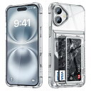 COOLDEN 対応 iPhone 16 ケース カード 収納 背面 クリア 対応 アイフォン16 ケース カード入れ 手帳型 TPU + PCカードスロット ...