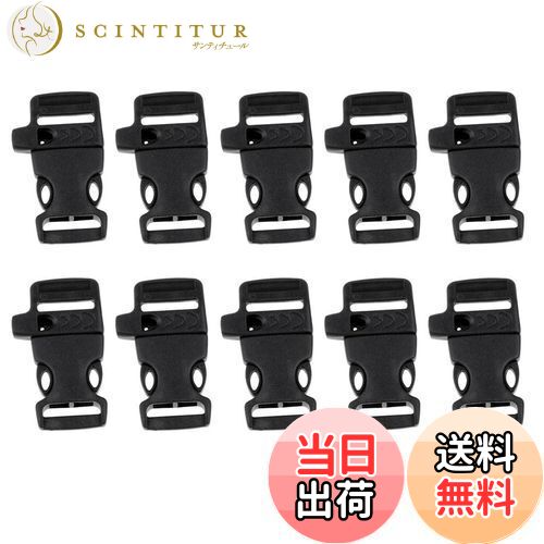 【送料無料】[Fityle] 10個 サイドリリース バックル ホイッスル キャンプ アウトドア用 ブラック, 5.5..