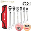WORKPRO フレックスラチェットレンチ 首振りラチェット コンビネーションレンチセット コンビセット 両用ヘッド スパナ レンチ 角度調整可能 72ギア 6本組 自動車修理 車メンテナンス 組み立て DIY用 収納袋付き