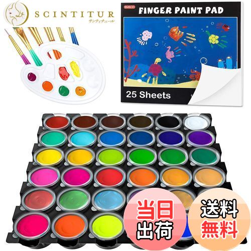 【送料無料】Shuttle Art 指絵の具 36色 44点セット 水性 洗える 手形アート フィンガーペインティング 30ml 落書き帳・ペイントブラシ・パレ...