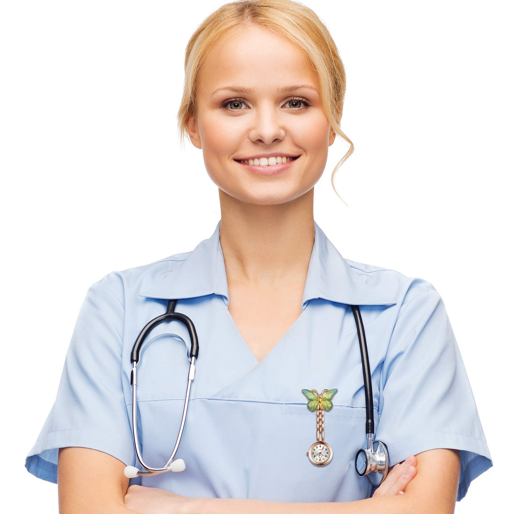 Lancardo 看護師 時計 蝶 ウォッチ 懐中時計 クリップ ナースウォッチ バタフライ レディース アナログ 時計 ポケットウォッチ ローズゴールド プレゼント