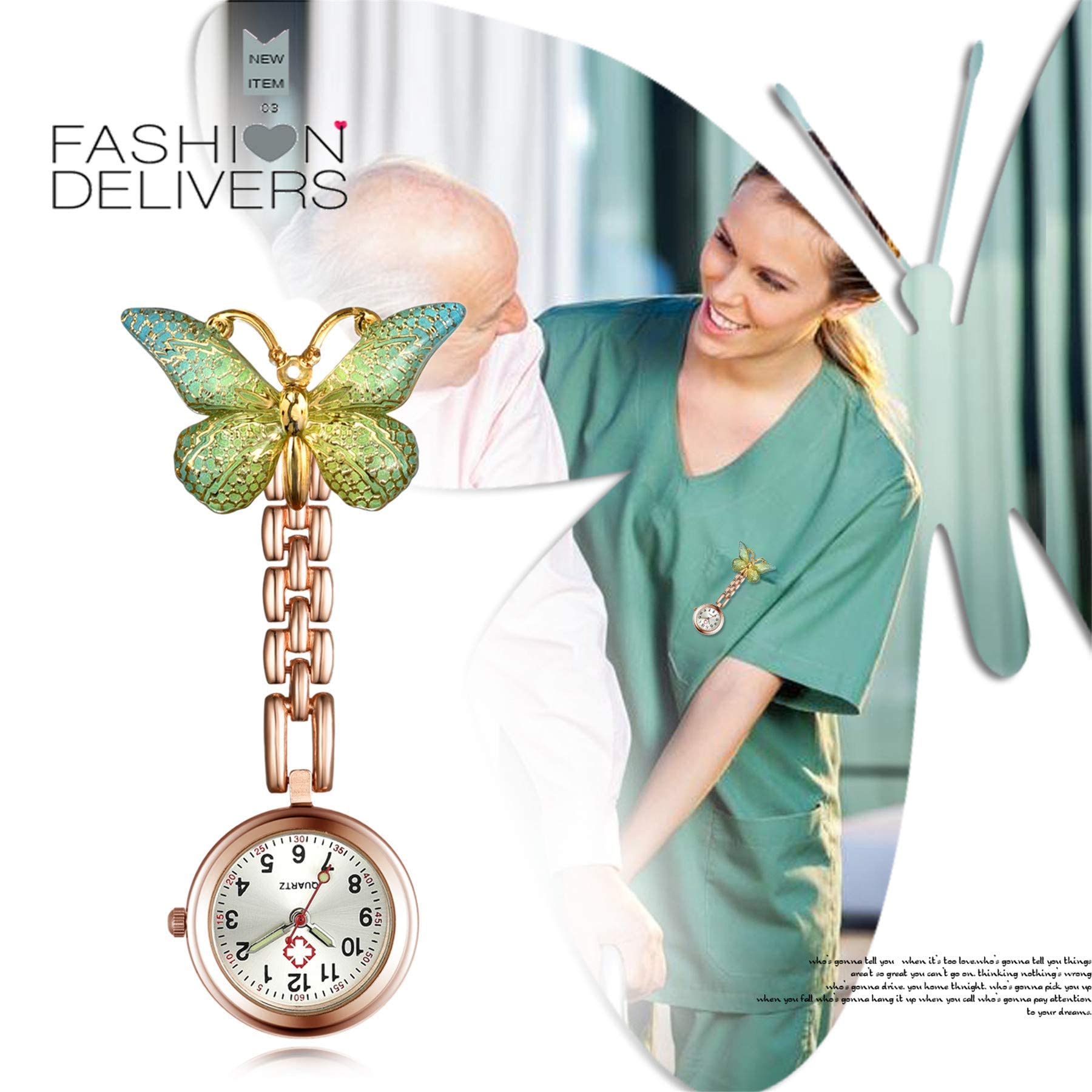 Lancardo 看護師 時計 蝶 ウォッチ 懐中時計 クリップ ナースウォッチ バタフライ レディース アナログ 時計 ポケットウォッチ ローズゴールド プレゼント