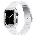 バンド+ケース セット 対応Apple Watch Series SE/6/5/4 44mm バンド アップルウォッチ 6 カバー 樹脂+PC材質 おしゃれなデザイン ラインストーン付き 可愛い 装着簡単 Apple Watch 44mm 保護カバー(ホワイト|44mm)