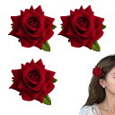 Doyime バラの花【3本セット】薔薇フラワーコサージュ 花髪飾り 大きな花のブローチ 花嫁 ヘッドドレス 結婚式 花 ブライダル ヘッドドレス ダークレッド