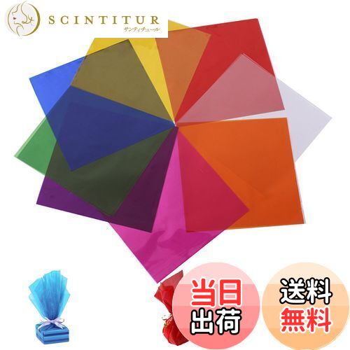 【送料無料】DELUXEFOX カラーセロハン 80枚入り 19*19cm カラーセロファン 子供達の工作 DIY 装飾 梱包 透明紙 セロハン ラッピング 卒...