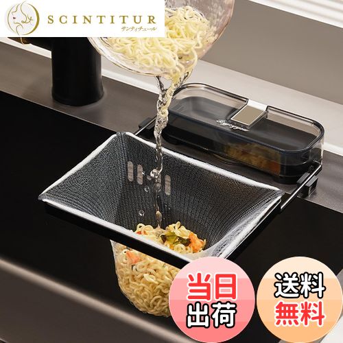 【送料無料】Geerow 三角コーナーいらず キッチンドレイン 50枚付き 生ゴミ ネット 水切りネットホルダー 生ゴミ処理 シンク ゴミ受け 押圧式強力吸盤 取り付け簡単 折りたたみ 本体 省スペース 排水口 ゴミ袋ホルダー 台所 ゴミ 収納 (ブラック)