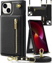 YIHARA iphone 13 ケース手帳型 iphone 13スマホ ケース 財布型 iPhone 13適用 携帯ケース 肩掛け 首かけ 斜めがけ ショルダー アイフォン13 ケース手帳型 背面 カード収納 ストラップ付き 上下開 長さ調整可能 ブラック