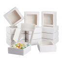 BENECREAT 20個9.5x9.5x3.5cm ミニダンボール 白色 ギフトボックス クリア窓付き クラフト紙箱 キャンディー クッキー アクセサリー 贈り物 プレゼントボックス