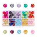 PH PandaHall 約90個/箱 直径12mm ガラスビーズ 10色セット クラックビーズ 透明 ラウンド 丸玉 ビーズ ジュエリー用 アクセサリーパーツ 基礎パーツ 手作り素材 材料 混合色