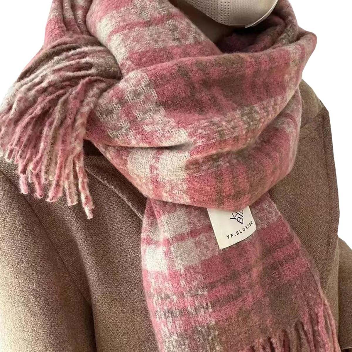 【送料無料】 レディースマフラー チェック柄 マフラー 大判 ストール 人気 ファッション 冬 厚手 肩掛け 防寒 柔らかい 羽織り 通勤 通学 男女兼用 肌触り良い巻いて羽織ってアレンジ自在 あったか起毛 暖かい 冬定番マフラー 色：ピンク