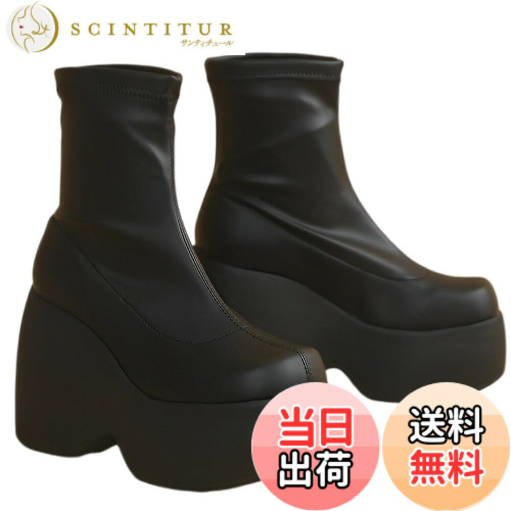 【送料無料】[APOSITV] 厚底ショートブーツ レディース ストレッチブーツ 黒 11cmヒール 軽量 色：ブラック、サイズ：23.5 cm