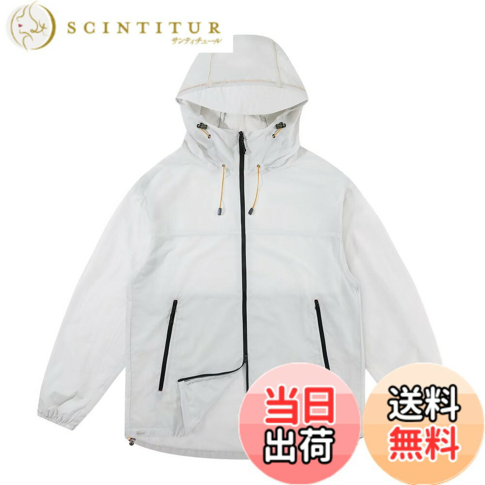 【送料無料】[FLYGAGA] ラッシュガードレディースパーカーUVカットメンズ長袖 夏 UPF50+ 軽量 薄手 日焼け防止用ウェア アウトドア 登山 釣り男女兼用 色：ホワイト-9935、サイズ：M