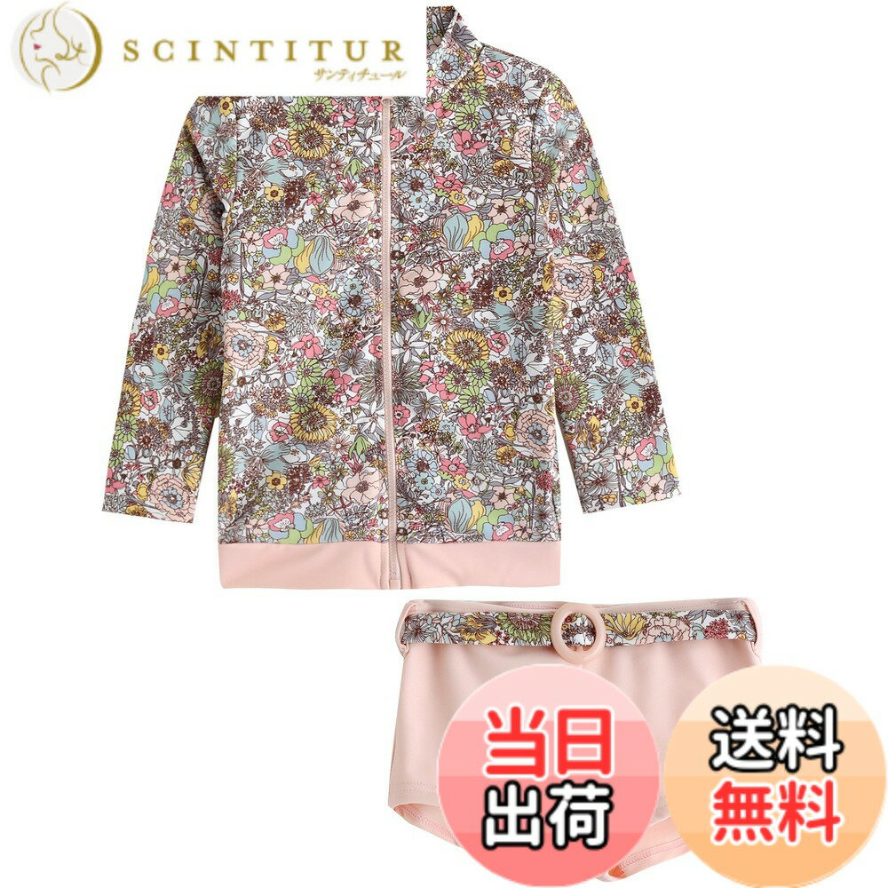 【送料無料】[Vaenait Baby] 18ヶ月-7歳 水着 ツーピース 男の子 子供 キッズ 水着 ボイス上下セット スイムウェア ラッシュガード 長袖ラッシュガード 短パン 紫外線対策 女児 幼稚園 保育園 Kids Swimwear 色：A01-Floral、サイズ：XL