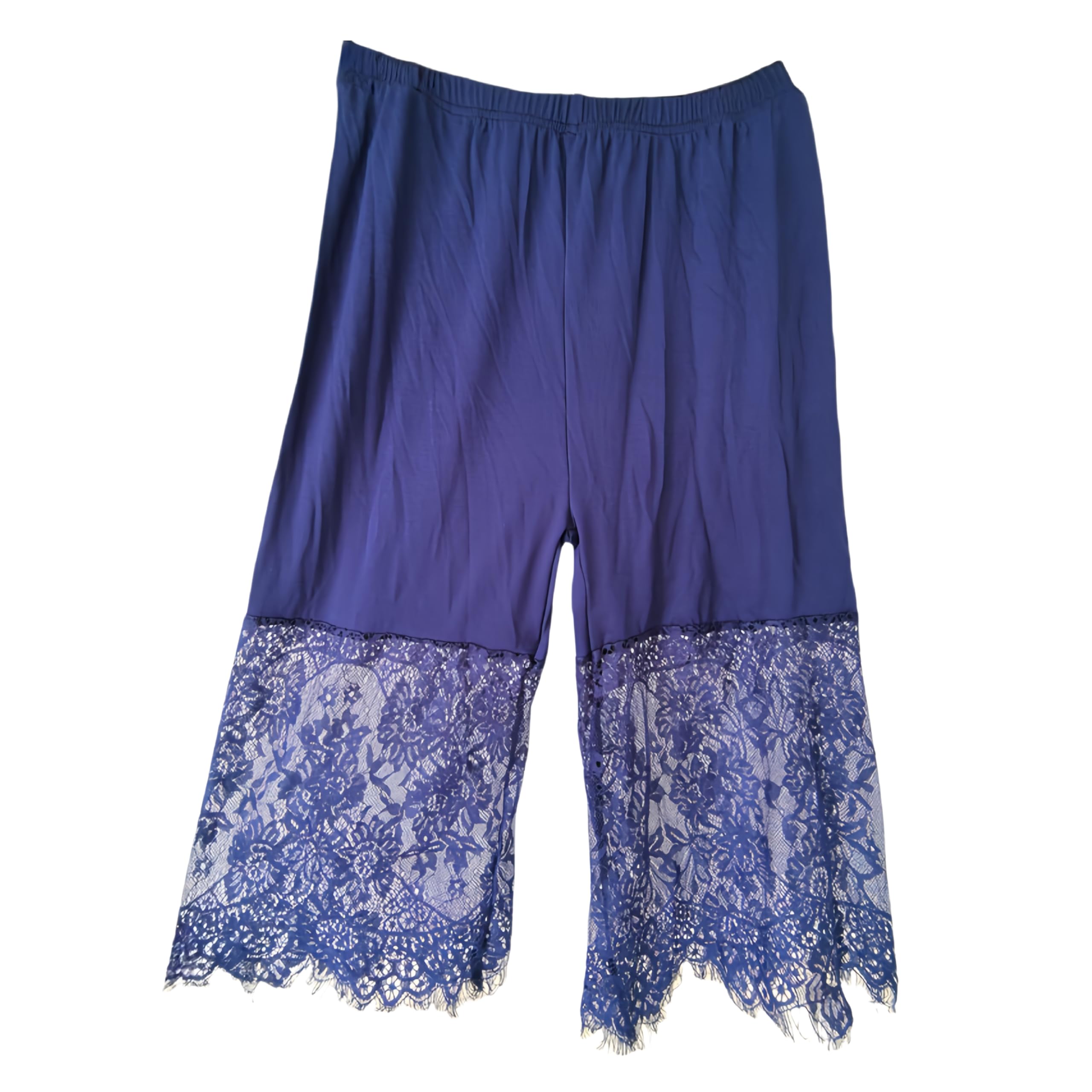 【送料無料】[KOEKOI] ペチコート レディース ペチパンツ フレアパンツ 夏 静電気防止 透けない 透け防止 ロングパンツ春 秋 チュール レース ロング ショートシンプル 大きいサイズ ペチコート屋 ショートパンツ重ね着 裾 色：紺-70cm丈-レース35cm、サイズ：Free Size