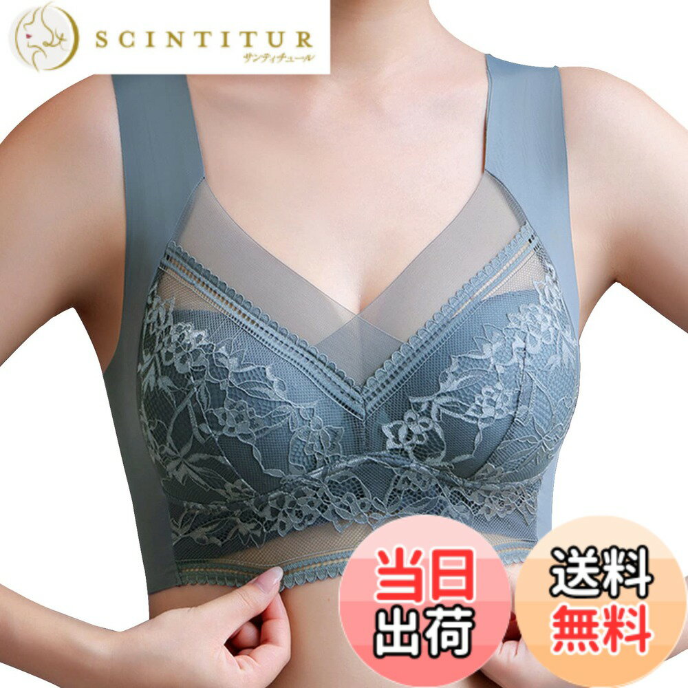 【送料無料】[MEME XTRA] ブラジャー コンパクト インナー レディース ランジェリー ノンワイヤーブラ ナイト 胸を小さく見せる シームレス レース 脇高 谷間メイク セクシー 柔らかい ブラ 補正ブラ 大きいサイズ 色：ブルー、サイズ：3L