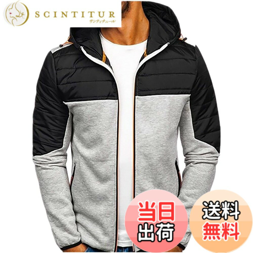 【送料無料】[エムシング] フード付き パーカー ジャケット ゴルフウェア 異素材 長袖 ゴルフ アウター スポーツ メンズ 春 秋 冬 色：グレー、サイズ：M
