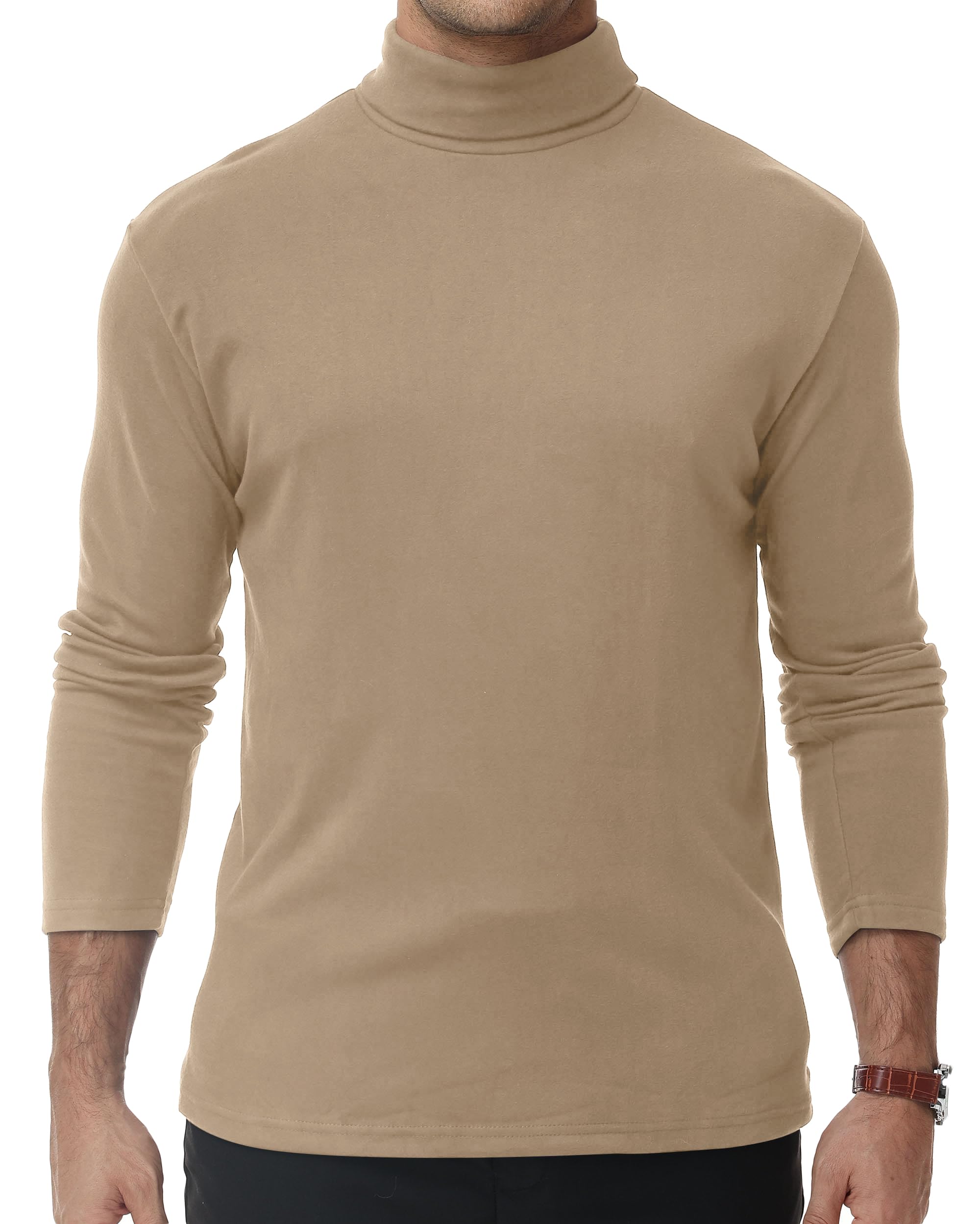 【送料無料】[Hyzhwl] ロングTシャツ メンズ 長袖 タートルネック ハイネックシャツ 厚手 防寒インナートップス 秋 冬 無地 暖かい 色：カーキ（ハイネック）、サイズ：M