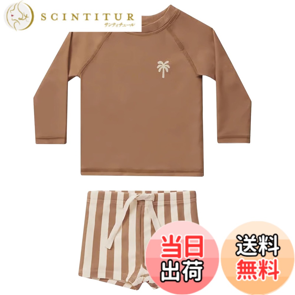 【送料無料】[GoUseGo] キッズ 水着 男の子 3点セット 長袖ラッシュガード スイムパンツ 帽子 子ども用水着 80-160cm 小学生用 スイムウェア 上下セット セパレート 子供 幼児 水着 幼稚園 保育園用 UPF50+ 紫外線対策 UVカット 色：ヘンナ、サイズ：120-130