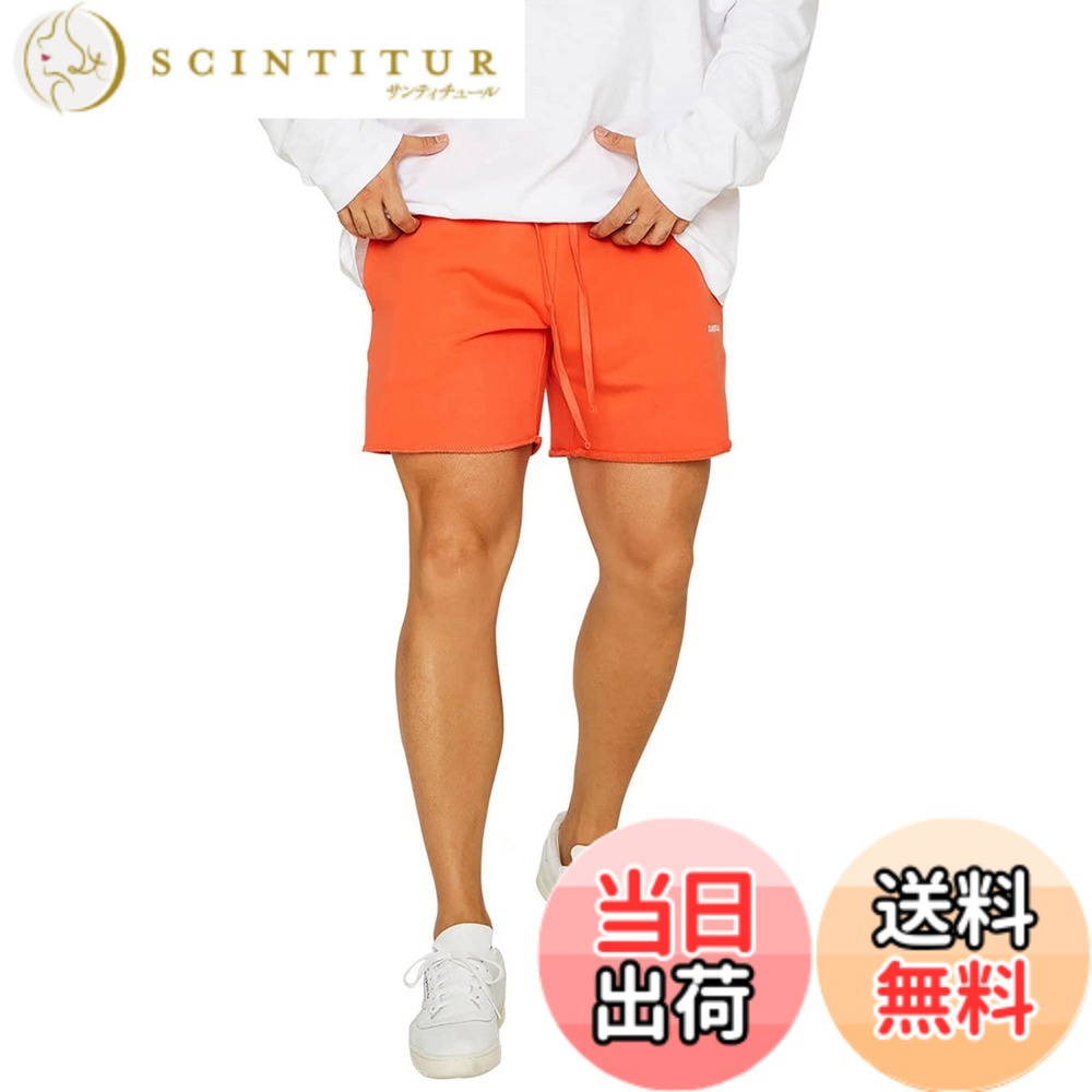 【送料無料】[LVFU] ハーフパンツ メンズ スウェット トレーニング ショートパンツ スポーツ ジムウェア ランニング 大きいサイズ ルームウェア 部屋着 短パンツ DK-5242 色：オレンジX、サイズ：3XL