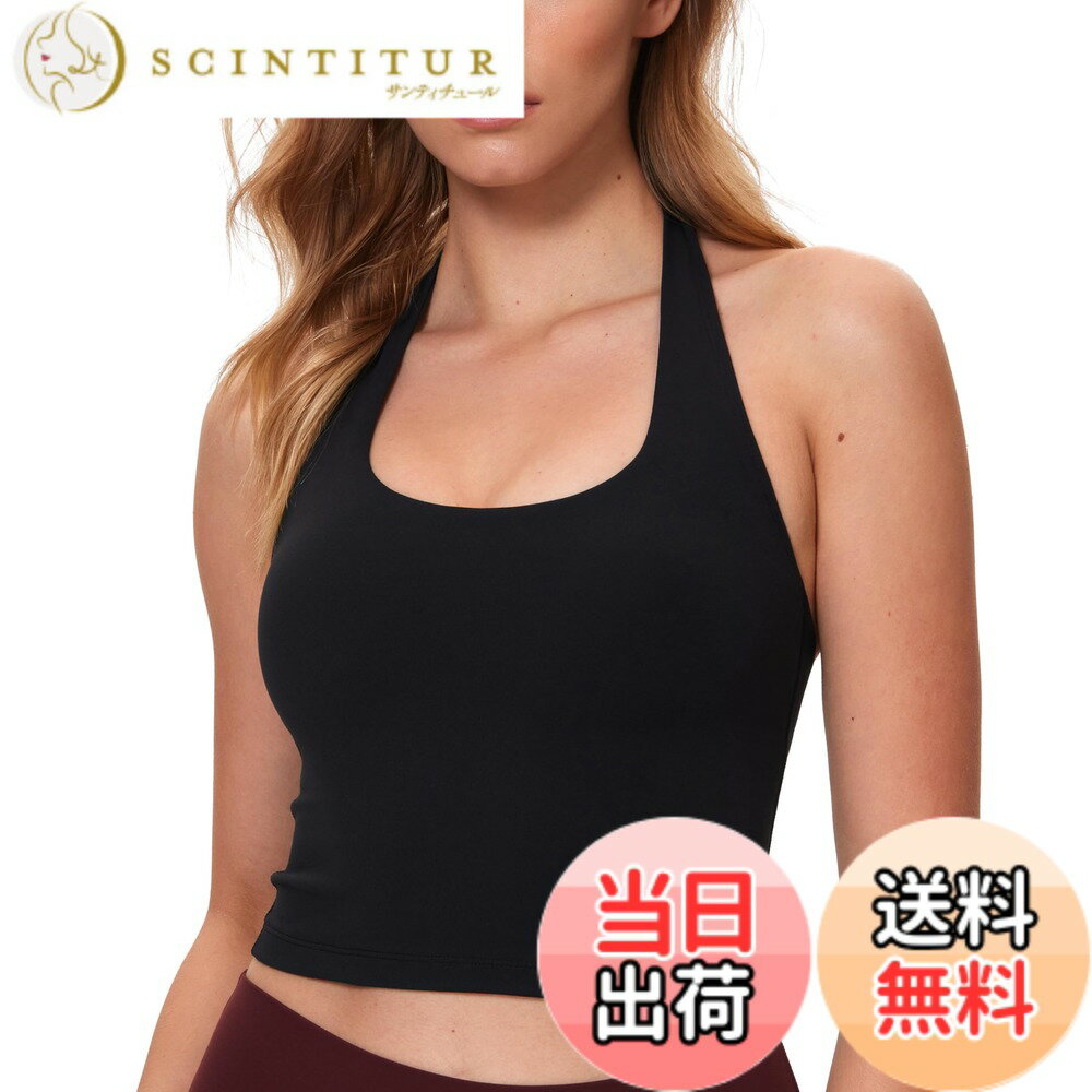 【送料無料】[CRZ YOGA] スポーツブラ ブラトップ ヨガウェア レディース ホルターネック カップ付き アジアフィット Butterluxe ヨガ 色：ブラック、サイズ：XL Regular