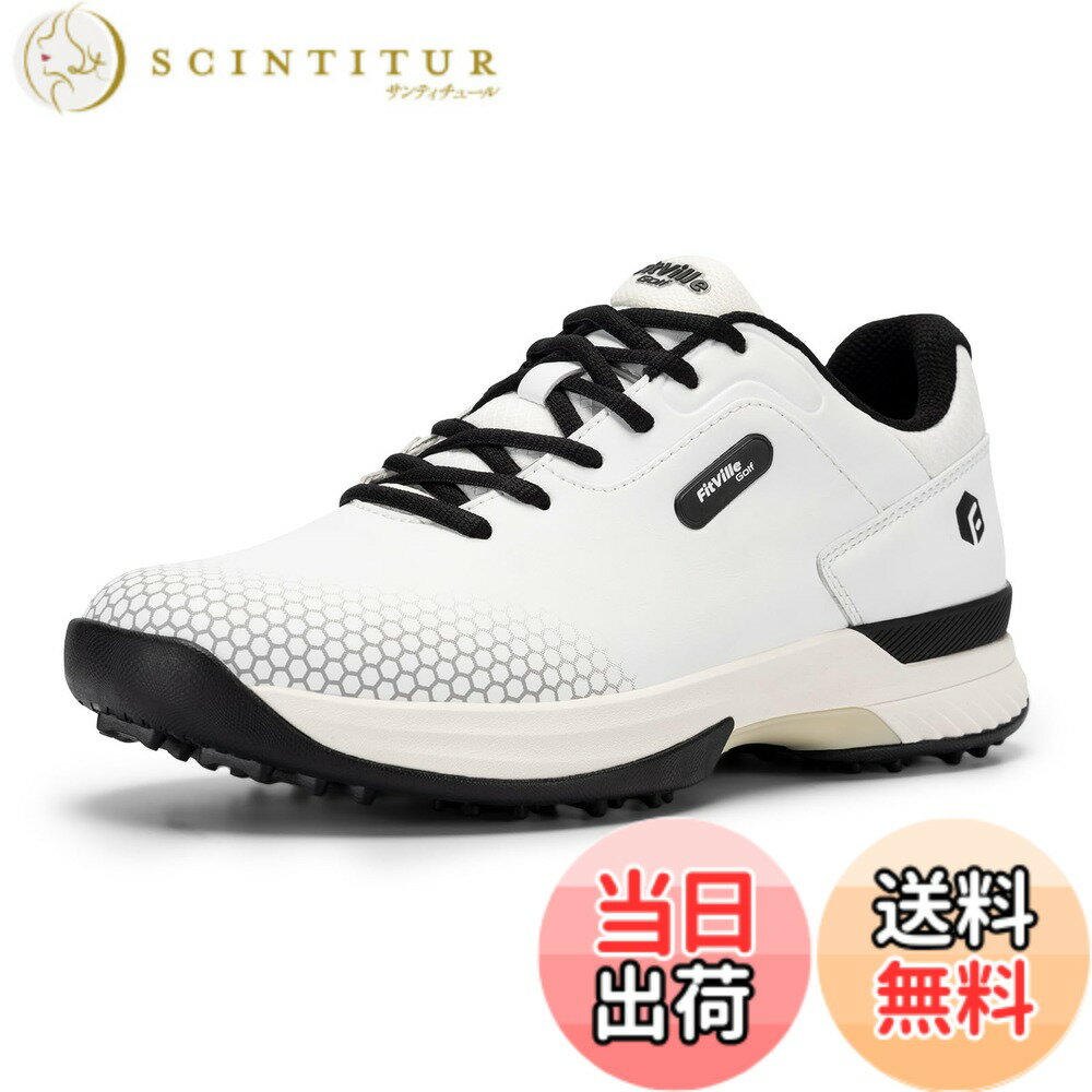 【送料無料】[FitVille] 幅広 ゴルフシューズ メンズ 2E 4E ゴルフ用 スニーカー スパイク 軽量 色：ブ..