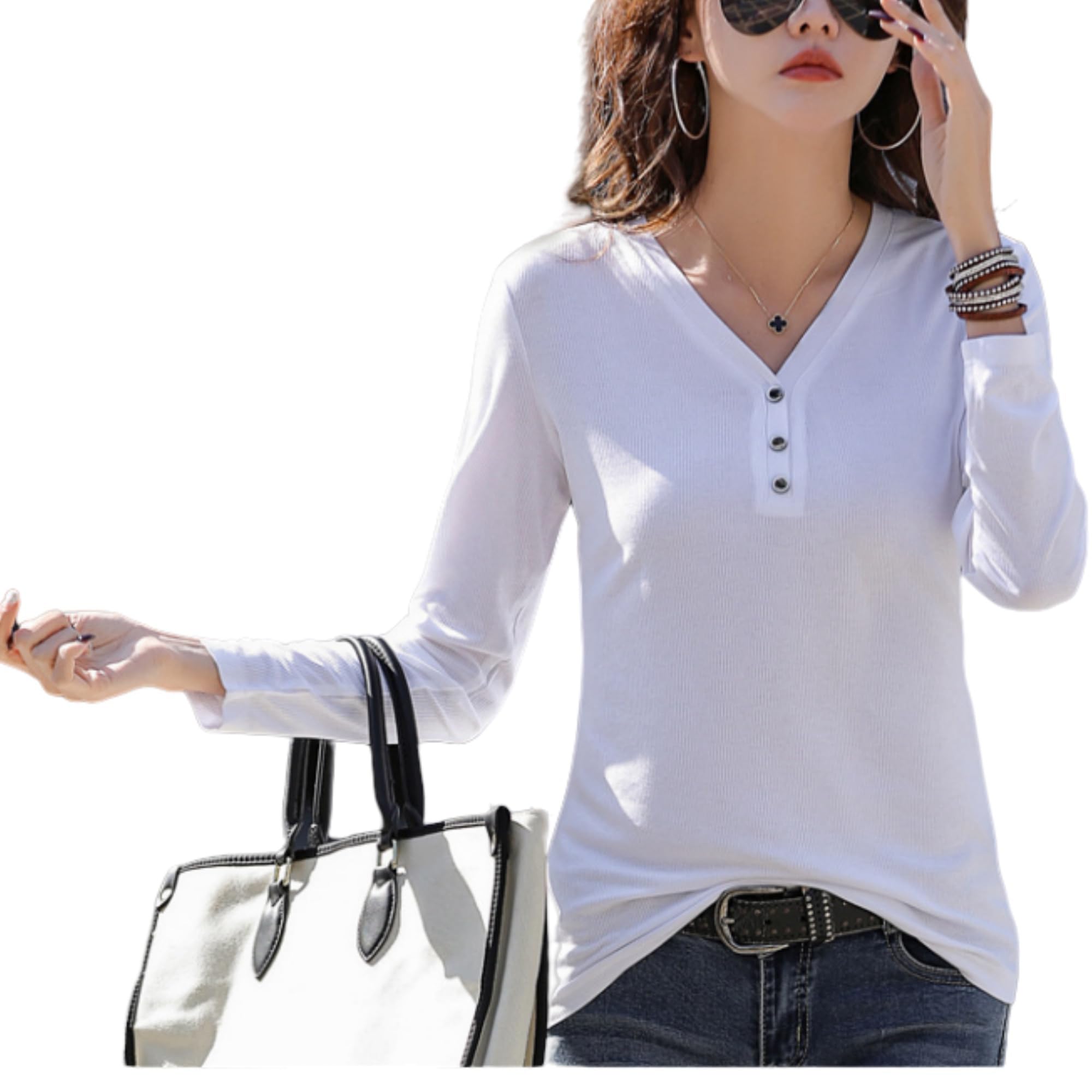 【送料無料】[KOEKOI] 長袖tシャツ レディース シャツ チュニック Vネック vネックtシャツ Tシャツ ロ..