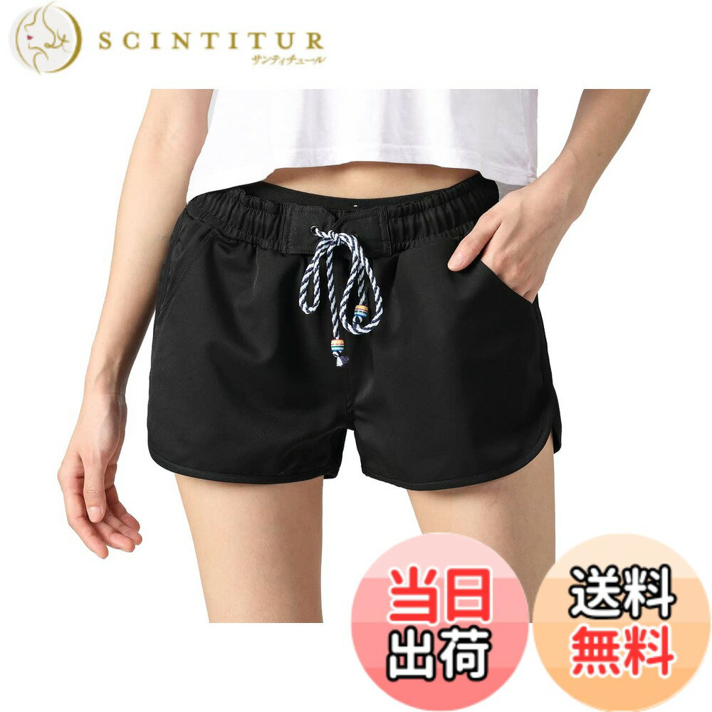 【送料無料】[MeadowTom] ビーチパンツ サーフパンツ メンズ レディンス 子供 カップルペアルック 親子お揃い 海水パンツ ボードショーツ スイムウェア 水陸両用 速乾水着 UPF50+ UVカット99.9％ 色：レディース 黒、サイズ：XS